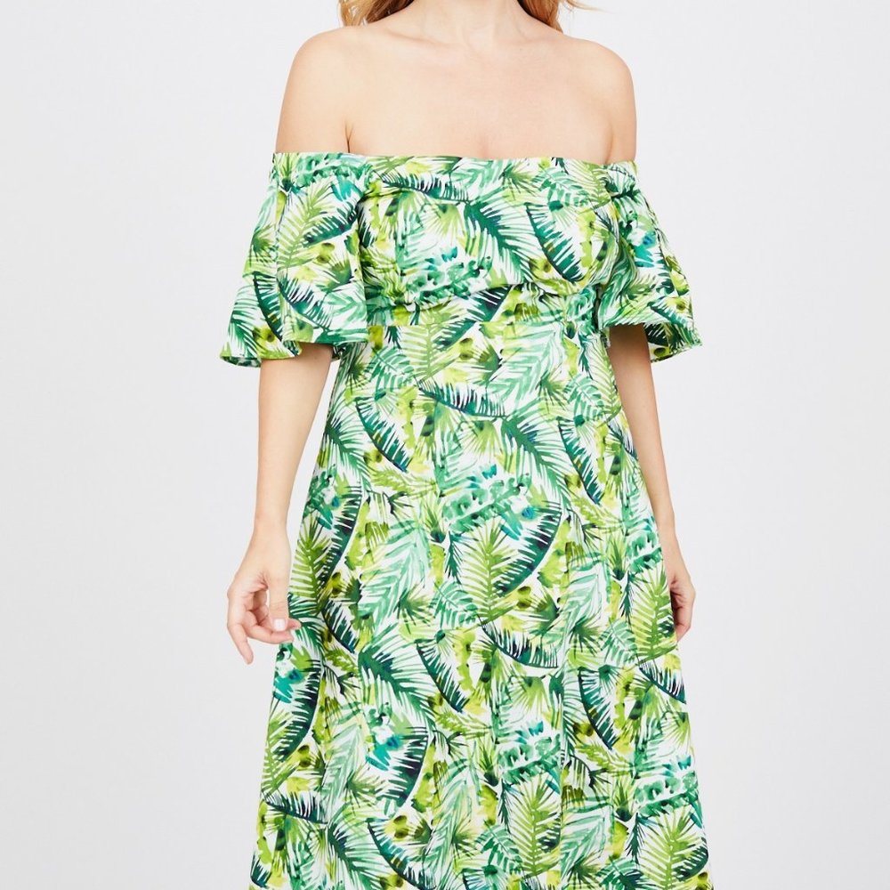 Clover and Sloane Tropical Off the Shoulder Dress